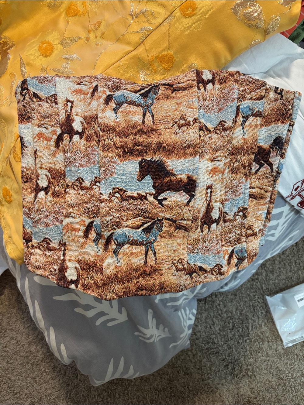 Horse Print Strapless Crop Top in Brown Multi